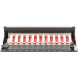 Digitus Panel de conexión de escritorio CAT 6A, clase EA, apantallado, Patch Panel negro, clase EA, apantallado, 10 Gigabit Ethernet, RJ-45, Negro, Acero galvanizado, SECC, Montaje en bastidor, 1U