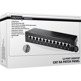 Digitus Panel de conexión de escritorio CAT 6A, clase EA, apantallado, Patch Panel negro, clase EA, apantallado, 10 Gigabit Ethernet, RJ-45, Negro, Acero galvanizado, SECC, Montaje en bastidor, 1U