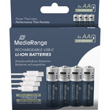 MediaRange Batería USB-C Li-Ion, Mignon AA I 1.5V | 1400 mAh, paquete de 4 