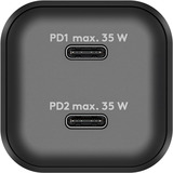 goobay Cargador rápido dual USB-C Nano, PD, GaN, 35 vatios negro