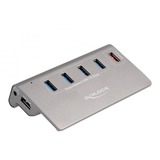 DeLOCK Hub USB 10 Gbps con 4 puertos USB tipo A + 1 puerto de carga rápida gris