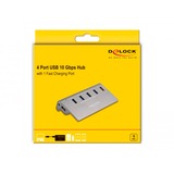 DeLOCK Hub USB 10 Gbps con 4 puertos USB tipo A + 1 puerto de carga rápida gris