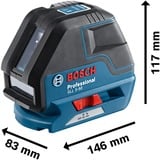 Bosch GLL 3-50P 0 - 50 m, Láser de líneas cruzadas azul/Negro, IP54, LR6 (AA), 1,5 V, 18 h, -10 - 40 °C, 83 x 146 x 117 mm