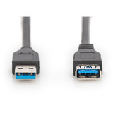 Digitus Cable de extensión USB 3.2 Gen 1, conector USB-A > toma USB-A, Cable alargador negro