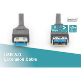 Digitus Cable de extensión USB 3.2 Gen 1, conector USB-A > toma USB-A, Cable alargador negro