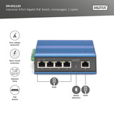 Digitus Switch industrial Gigabit PoE de 4 puertos, no gestionado, Interruptor/Conmutador 