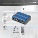 Digitus Switch industrial Gigabit PoE de 4 puertos, no gestionado, Interruptor/Conmutador 