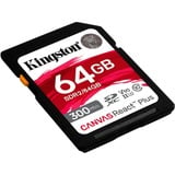 Kingston Canvas React Plus 64 GB SD UHS-II Clase 10, Tarjeta de memoria negro, 64 GB, SD, Clase 10, UHS-II, 300 MB/s, 260 MB/s