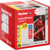 fischer Taco de vástago largo HybridPower 10x90 T, Pasador rojo/Gris