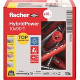 fischer Taco de vástago largo HybridPower 10x90 T, Pasador rojo/Gris