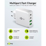 goobay Cargador rápido multipuerto USB-C, PD, GaN, 68 vatios blanco