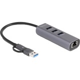 DeLOCK Hub USB 3 puertos 5 Gbps + LAN Gigabit con USB Type-C, Estación de acoplamiento gris