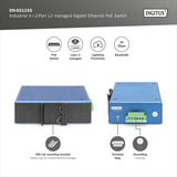 Digitus Switch Gigabit Ethernet PoE gestionado L2 industrial 4+2 puertos, Interruptor/Conmutador 