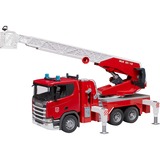bruder Scania Super 560R camión de bomberos con escalera giratoria, bomba de agua, luz y sonido, Automóvil de construcción 
