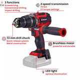 EINHELL Taladro atornillador percutor profesional a batería TP-CD 18/70 Li-i BL - Solo, 18 Voltios, Martillo atornillador negro/Rojo