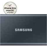 Samsung Portable SSD T7 2 TB USB Tipo C 3.2 Gen 2 (3.1 Gen 2) Gris, Unidad de estado sólido gris, 2 TB, USB Tipo C, 3.2 Gen 2 (3.1 Gen 2), 1050 MB/s, Protección mediante contraseña, Gris