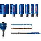 Bosch EXPERT CONSTRUCTION MATERIAL sierra de corona Taladro 6 pieza(s) Establecer, Taladro, Ladrillo, Tableros de partículas, Plástico, Madera blanda, Azulejo, Azul, Oro, Rojo, Acero inoxidable, Carburo de tungsteno (TC), 6 cm