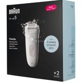 Braun Silk-épil 5 5-011 Blanco, Depiladora blanco/Plateado, Blanco, MicroGrip, 0,5 mm, Batería, Alemania