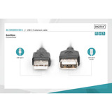 Digitus Cable de extensión USB 2.0, conector USB-A > enchufe USB-A, Cable alargador negro