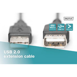 Digitus Cable de extensión USB 2.0, conector USB-A > enchufe USB-A, Cable alargador negro