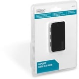Digitus Concentrador USB 3.0, 4 puertos, color negro, Hub USB negro, 4 puertos, color negro, USB 3.2 Gen 1 (3.1 Gen 1) Type-A, 5000 Mbit/s, Negro, Plata, China, 5 V, Windows 7 Home Premium, Windows Vista Home Premium, Windows XP Home