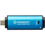 Kingston IronKey 128GB USB-C Vault Privacy 50C cifrado AES-256, FIPS 197, Lápiz USB celeste/Negro, FIPS 197, 128 GB, USB Tipo C, 3.2 Gen 1 (3.1 Gen 1), 250 MB/s, Tapa, Negro, Azul