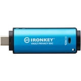 Kingston IronKey 128GB USB-C Vault Privacy 50C cifrado AES-256, FIPS 197, Lápiz USB celeste/Negro, FIPS 197, 128 GB, USB Tipo C, 3.2 Gen 1 (3.1 Gen 1), 250 MB/s, Tapa, Negro, Azul