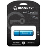 Kingston IronKey 128GB USB-C Vault Privacy 50C cifrado AES-256, FIPS 197, Lápiz USB celeste/Negro, FIPS 197, 128 GB, USB Tipo C, 3.2 Gen 1 (3.1 Gen 1), 250 MB/s, Tapa, Negro, Azul