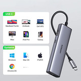 UGREEN USB-C to 2*USB3.0+HDMI+RJ 45+SD&TF+PD port Hub, Estación de acoplamiento plateado