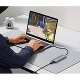 UGREEN USB-C to 2*USB3.0+HDMI+RJ 45+SD&TF+PD port Hub, Estación de acoplamiento plateado