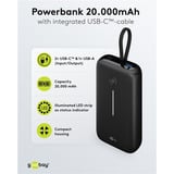 goobay Powerbank 20.000 mAh, cable USB-C integrado 13 cm, 30 vatios, Banco de potencia negro