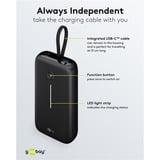 goobay Powerbank 20.000 mAh, cable USB-C integrado 13 cm, 30 vatios, Banco de potencia negro