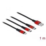 DeLOCK 86709 cable USB 1 m USB 2.0 USB A USB C/Lightning Negro, Rojo negro/Rojo, 1 m, USB A, USB C/Lightning, USB 2.0, Negro, Rojo