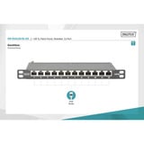 Digitus Panel de parcheo delgado de 10", 12 puertos, Cat.6a, Patch Panel negro