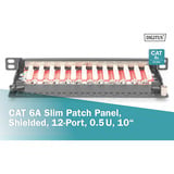 Digitus Panel de parcheo delgado de 10", 12 puertos, Cat.6a, Patch Panel negro
