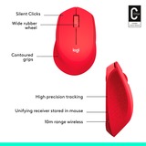 Logitech M330 Silent Plus ratón mano derecha RF inalámbrico Mecánico 1000 DPI rojo, mano derecha, Mecánico, RF inalámbrico, 1000 DPI, Rojo
