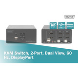 Digitus Conmutador KVM DisplayPort 2x 1, Switch KVM negro