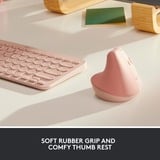 Logitech Lift Ratones, Ratón rosa, mano derecha, Diseño vertical, Óptico, RF Wireless + Bluetooth, 4000 DPI, Rosa