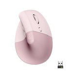 Logitech Lift Ratones, Ratón rosa, mano derecha, Diseño vertical, Óptico, RF Wireless + Bluetooth, 4000 DPI, Rosa