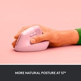 Logitech Lift Ratones, Ratón rosa, mano derecha, Diseño vertical, Óptico, RF Wireless + Bluetooth, 4000 DPI, Rosa