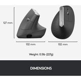 Logitech MX Vertical, Ratón negro/Plateado, mano derecha, Óptico, RF Wireless + Bluetooth, 4000 DPI, Grafito