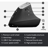 Logitech MX Vertical ratón mano derecha RF Wireless + Bluetooth Óptico 4000 DPI negro/Plateado, mano derecha, Óptico, RF Wireless + Bluetooth, 4000 DPI, Grafito