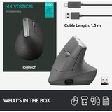 Logitech MX Vertical ratón mano derecha RF Wireless + Bluetooth Óptico 4000 DPI negro/Plateado, mano derecha, Óptico, RF Wireless + Bluetooth, 4000 DPI, Grafito