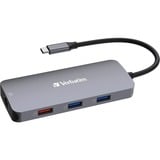 Verbatim CMH-09 USB Tipo C 10000 Mbit/s Plata, Estación de acoplamiento gris, USB Tipo C, HDMI, RJ-45, USB 3.2 Gen 1 (3.1 Gen 1) Type-A, USB 3.2 Gen 2 (3.1 Gen 2) Type-A, USB 3.2 Gen 2..., MicroSD (TransFlash), SD, 10000 Mbit/s, 60 Hz, Plata