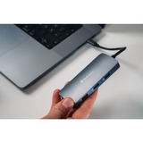 Verbatim CMH-09 USB Tipo C 10000 Mbit/s Plata, Estación de acoplamiento gris, USB Tipo C, HDMI, RJ-45, USB 3.2 Gen 1 (3.1 Gen 1) Type-A, USB 3.2 Gen 2 (3.1 Gen 2) Type-A, USB 3.2 Gen 2..., MicroSD (TransFlash), SD, 10000 Mbit/s, 60 Hz, Plata