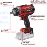 EINHELL Atornillador de impacto profesional a batería IMPAXXO 18/400, 1/2", 18 Voltios, Tornillo de percusión rojo/Negro