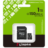 Kingston 1TB microSDXC Canvas Select Plus Gen3 150MB/s A1 (Incluye adaptador de SD), Tarjeta de memoria negro, 1 TB, MicroSDXC, Clase 10, UHS-I, 150 MB/s, Class 3 (U3)
