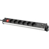 Digitus Regleta de enchufes de oficina 6 tomas, 3x USB plateado/Negro