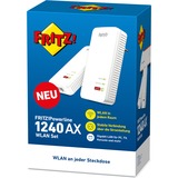 FRITZ! 1240 AX WLAN Set, PowerLAN Powerline 1240 AX WLAN Set, 1200 Mbit/s, Gigabit Ethernet, 10,100,1000 Mbit/s, Wi-Fi 6 (802.11ax), Banda única (2,4 GHz), 600 Mbit/s