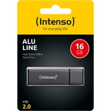 Intenso Alu Line unidad flash USB 16 GB USB tipo A 2.0 Antracita, Lápiz USB negro, 16 GB, USB tipo A, 2.0, 28 MB/s, Tapa, Antracita